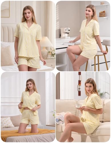 Image of NAP BOUND 100% Cotton Pajamas for Women Sets 2 Pieces Pjs Button short sleeves with Pockets Soft Sleepwear Loungewear XS-XXL