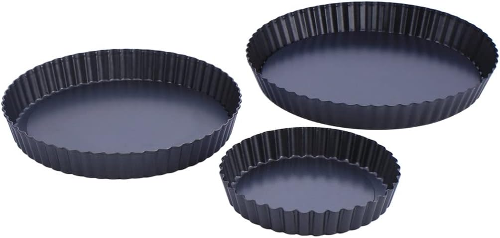 3 Pieces Non-stick Tart Pan Pie Pizza Pan Round Baking Quiche Pan Removable Loose Bottom 6/8/9 Inch Bakeware Tools (Size : 3 Pieces)
