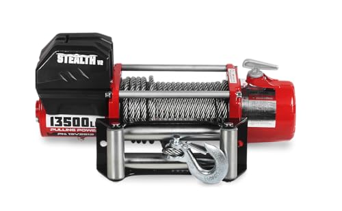 Stealth Winches 13500lb Truck Winch 12V Electric Winch with 2 Wireless remotes and Steel Rope, Perfect for SUV Towing Trailer Winch, Hook, Weatherproof, with Roller Fairlead, Heavy Duty