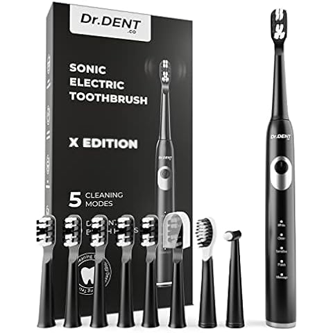 DrDent X Edition Sonic Electric Toothbrush - 8 Dupont Brush Heads - 5 Cleaning Modes with Smart Timer - Interdental and Tongue Cleaner Brush Head Included - One Charge Lasts 60 Days Cover