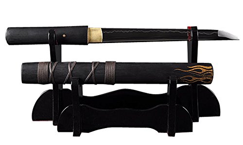 Handmade Sword - Functional Samurai Shirasaya Tanto, 1045 Carbon Steel, Hand Forged Heat Tempered, Full Tang, Sharp, Black Scabbard (739H)
