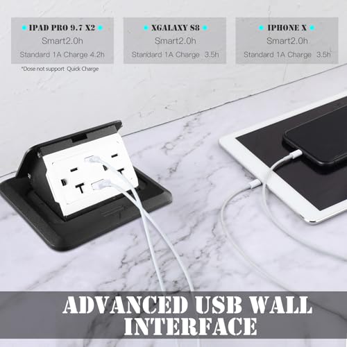 Hoolerry Pop up Floor Outlet Floor Kit Waterproof Electrical Outlet Cover Box with 4.8A USB A & Type C Charge and 20 Amp Tamper Resistant Plug Receptacle Box for Countertop Office Home(Black) by Hoolerry - Image 4