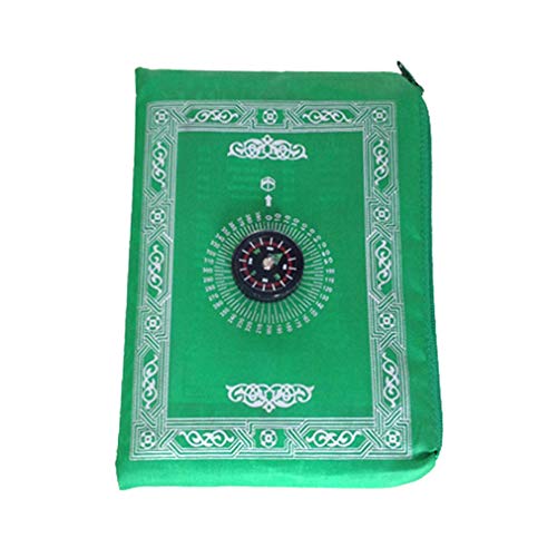 NOMSOCR Muslim Prayer Rug, Waterproof Portable Prayer Mat with Compass Qibla Finder Travel Pocket Size Praying Islamic Carpet for Arab Ramadan (Light Green)