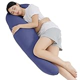 HOMFINE 抱き枕 だきまくら 抱きまくら カバー付き 横向き寝 気持ちいい ふわふわ 男女兼用 寝返りサポート 体にフィット 体圧分散 快眠グッズ カバー洗える 海馬型 (ネイビー, 130x40cm)