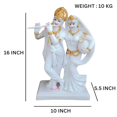 Image of Marble Radha Krishna Idol Statue for Home Decor Showpiece (Standard, White and Gold)