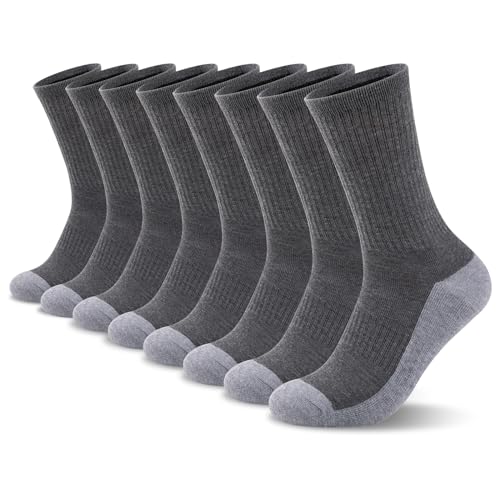 Image of Heatuff 8 Pairs Mens Cushioned Crew Socks, Moisture Wicking Athletic Work Socks