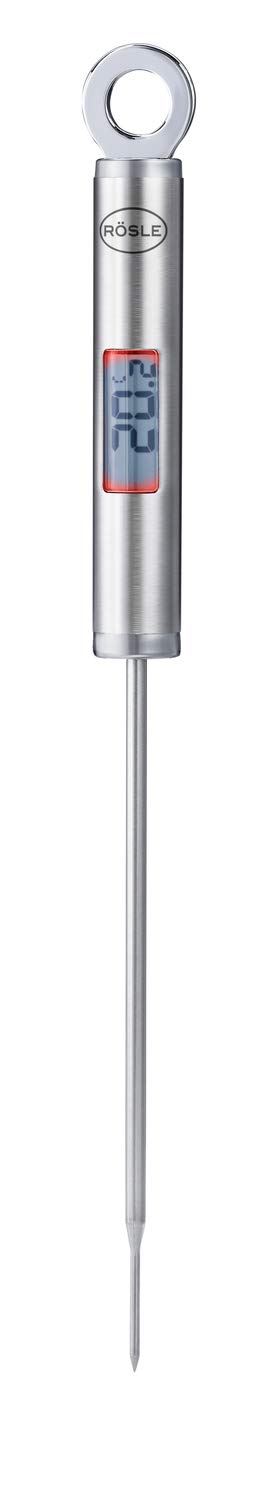 Rösle Gourmet-Thermometer, Kochthermometer mit digitaler, beleuchteter Temperaturanzeige in °C und °F, -40 °C bis +200 °C, Edelstahl 18/10, Länge 21,5 cm, 24.5 x 5.8 x 3 cm