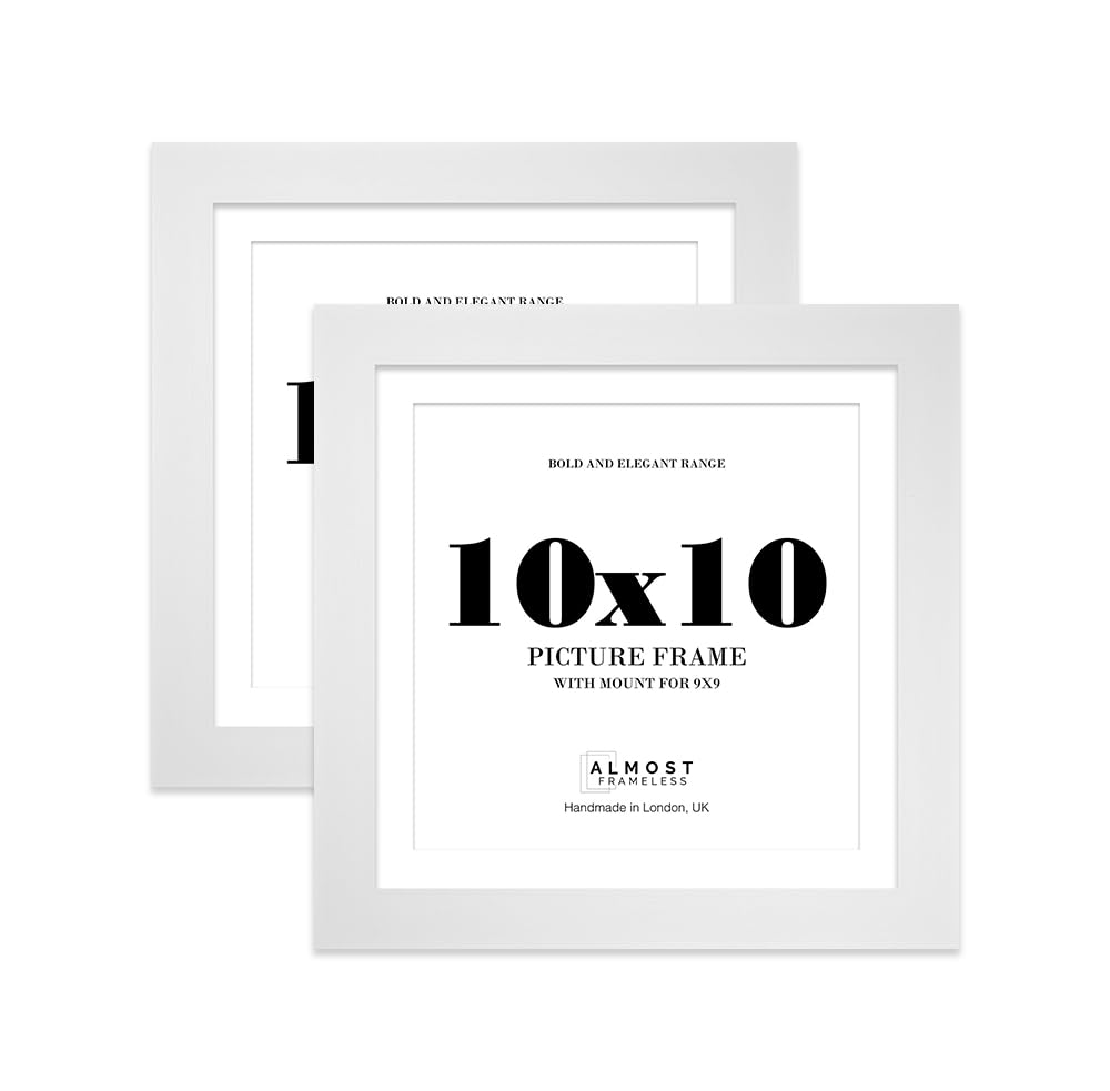 10x10" White Square Frame With Mount for 9x9" Pictures 28mm Edge Frame Display with Wall Hooks and Kickstand, 2 Pack