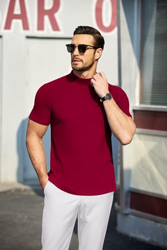 COOFANDY Mens Mock Turtleneck Sweater Short Sleeve Turtle Neck Sweaters Casual Ribbed Knitted Pullover Tops Solid Basic Tee2