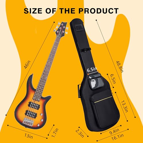 Image of Bass Guitar Case,0.35 inch Thick Padding,600D Waterproof for Gigs Travel | Soft Bass Guitar Bag with 3 Pockets&Neck Strap | Water-Resistant Oxford Fabric | Adjustable Shoulder Straps&Back Hanger Loop