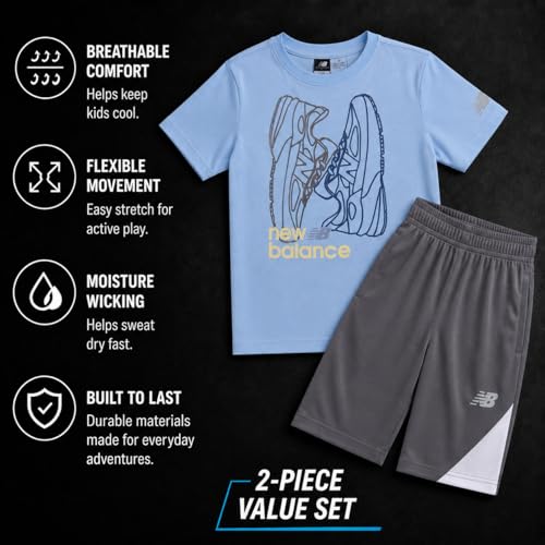 Image of New Balance Boys Athletic Shorts Set - 2 Piece Cotton Blend Jersey Shirt and Active Basketball Shorts for Boys