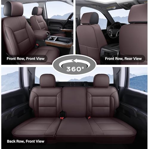 Image of Coverado Silverado Seat Covers Full Set, Faux Leather Car Seat Covers Fit for Chevy Silverado GMC Sierra 2007-2013 & 2019-2026 1500, 2020-2026 2500HD 3500HD Crew Double Extended Cab(Brown)