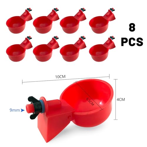 Abbeveratoio Automatico per Galline - 8 Pezzi in Plastica, per Polli, Uccelli, Piccioni, Polli, Anatre (Rosso) - immagine 3