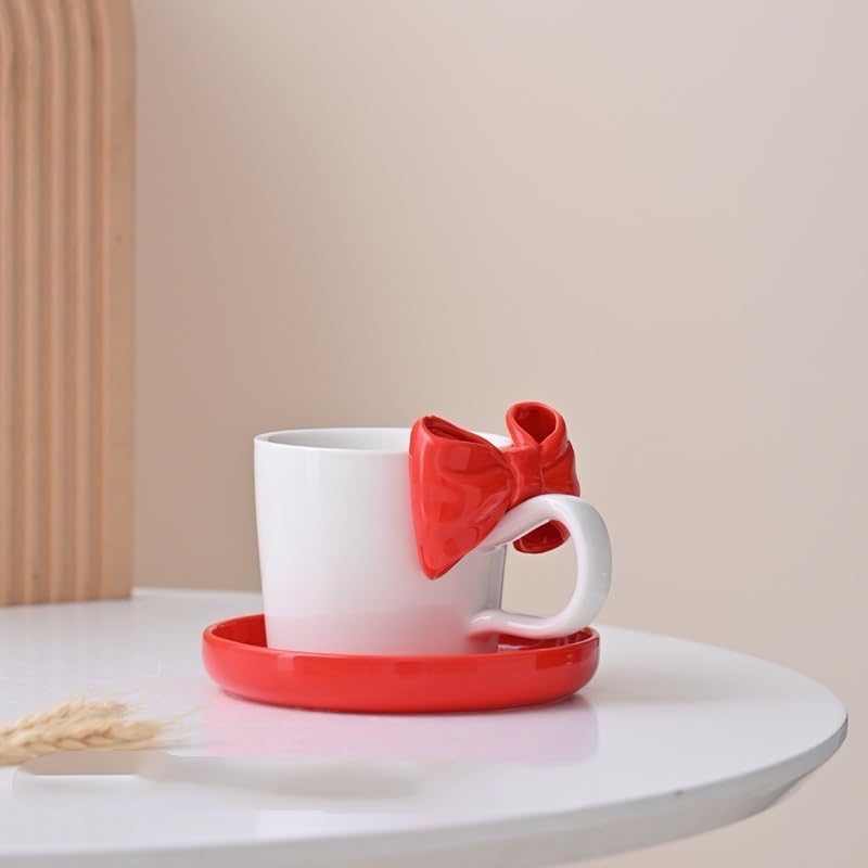 GSOUL Kungfu Tea cup Bowtie Coffee Cup Saucer Set Mug Household Ceramic Mugs Small Tea Cups