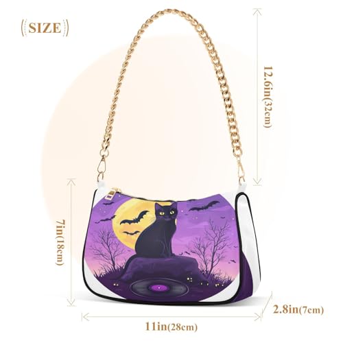 Halloween Cat Shoulder Bag for Women, Handbag with Chain Strap, Soft Purse Tote Bag for Ladies2