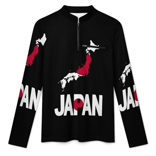 Japan Map Flag and Text Men's Rash Guard Long Sleeves Quick Dry Fishing Workout Shirts with Zipper3
