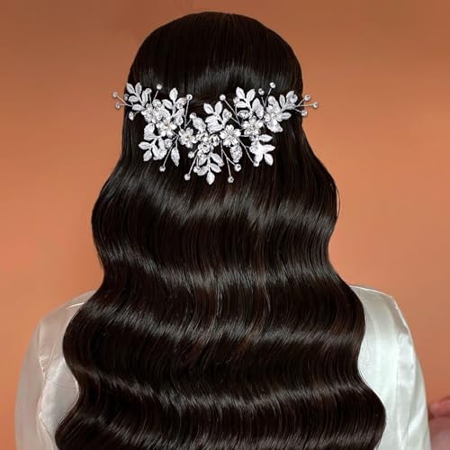 Peine de novia dorado con cristales y diseño floral miniatura 2