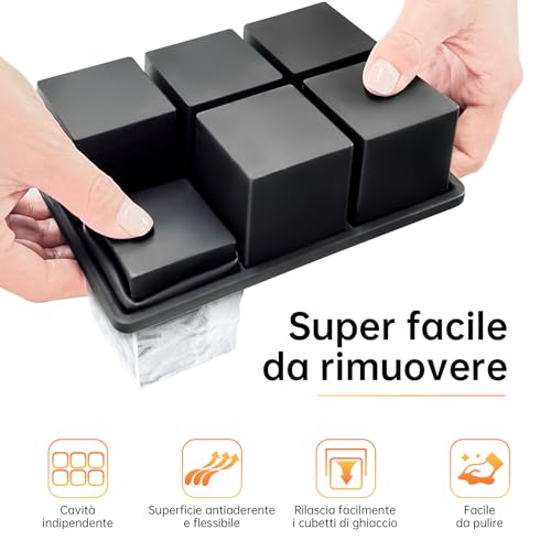 Ankway 2 Pezzi XXL Ghiaccio Stampo, Vassoio per Cubetti di Ghiaccio, Grande Stampi per Ghiaccio in Silicone con Coperchio, senza BPA Stampi per Whisky, Cocktail e Snack per bambini - immagine 4