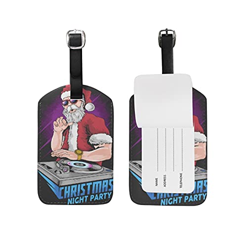 Père Noël Musique DJ Night Party Etiquettes à Bagages de Valises Voyage en Cuir Etiquette Nom Adresse ID Tags Drôle pour Les Garçons Filles(3PACK)