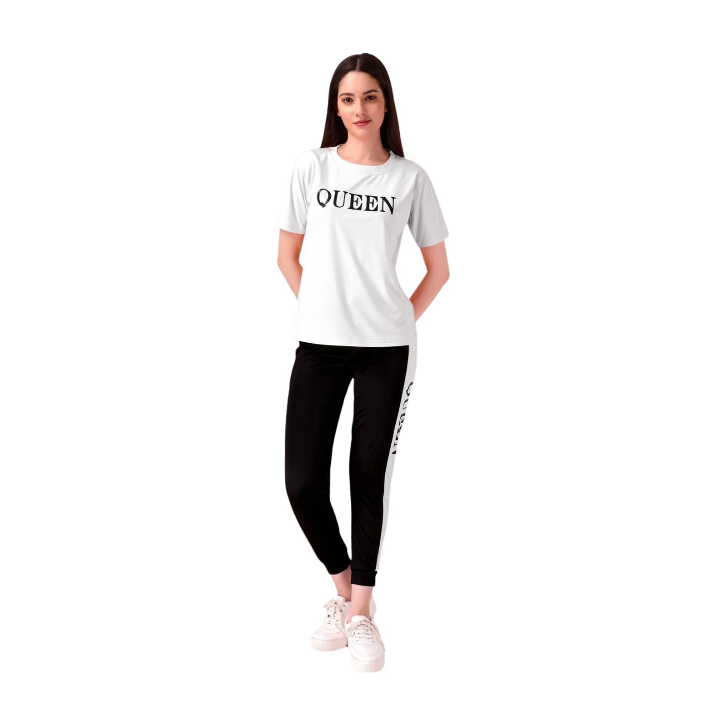 Women's Active Wear Track Suit Set Sportswear Top & Bottom Set for Women Western for Fitness & Workout Tshirt for Women Gym pants (IN, Alpha, XS, Regular, White)-image-49