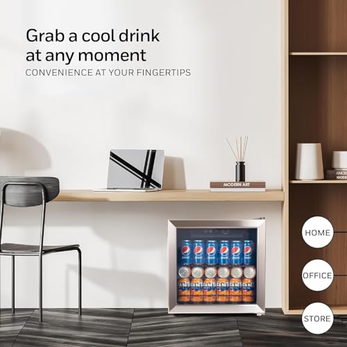 Image of Honeywell Beverage Refrigerator and Cooler, 48 Can Mini Fridge with Glass Door for Soda Beer or Wine for Office or Bar with Adjustable Removable Shelving
