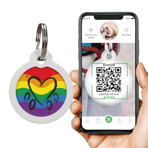 QR Code Dog Tag, Pet ID Tags for Dogs - Silent Dog Tags Personalized for Pets - QR Tag to Pet Online Profile - Stainless Steel Dog Tag with Rubber Silencer (LGBT Heart)