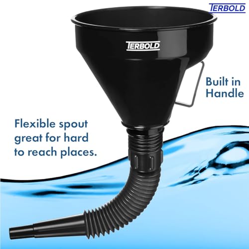 Image of Automotive Flex Funnel with Hose | Wide Mouth Flexible Oil Funnel for Automotive Use - Gas, Transmission Fluid, Car Fuel, Oil Change (Black)