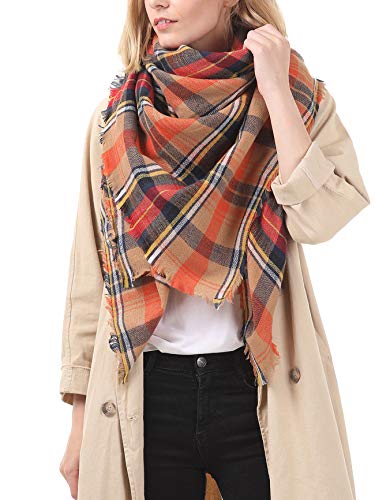 American Trends Women's Cozy Warm Winter Fall Blanket Scarf Stylish Soft Chunky Checked Giant Scarves Shawls3