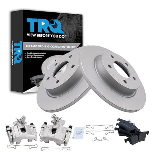 Image of TRQ Rear Brake Pad and Rotor Set Ceramic Solid Rotors Calipers