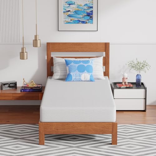 Image of PayLessHere 8 Inch Twin XL Green Tea Memory Foam Mattress Cooling Gel Infused Mattress,Medium Firm Mattresses Fiberglass Free /CertiPUR-US Certified /Bed-in-a-Box /Pressure Relieving Twin XL Size,White