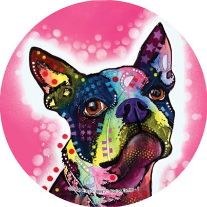 SJT Enterprises Boston Terrier Car Magnet, 5 inch Round Dean Russo Car Decal, Colorful Pop Art Bumper Sticker Magnet, Waterproof & UV Resistant (SJT86503)