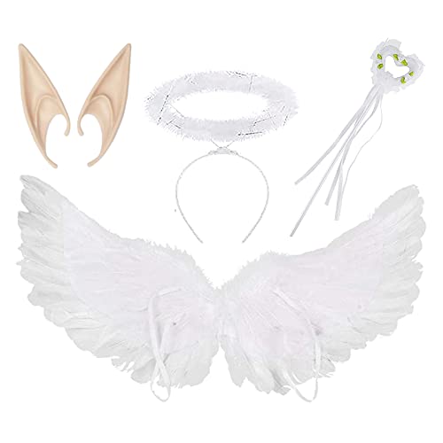 Goenb Costume D'Ange Complet - Ailes Cupidon Avec Auréole Et Baguette Magique - Enfant Et Adulte - Idéal Pour Carnaval, Anniversaire Et Soirées à Thème