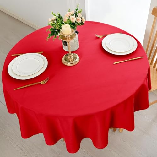 DWCN Christmas Decorative Round Tablecloth Red Table Cloth Wipe Clean Tablecloth Wipeable Tablecloths Round Table Cloth Waterproof Table Cloth Round 120cm Diameter - Image 4