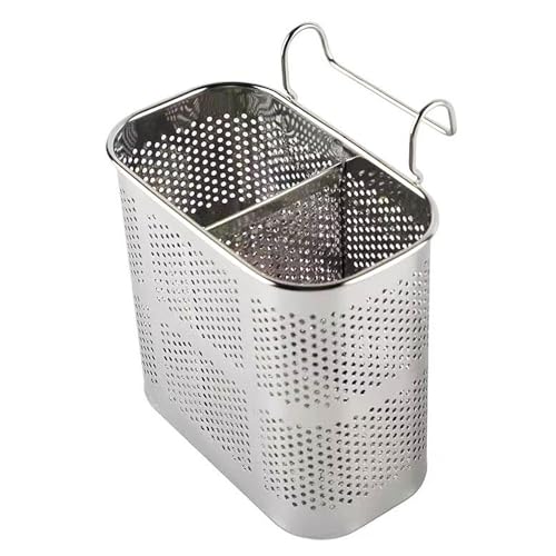 Tissting Stainless Steel Utensil Holder, 14x8x13cm Chopsticks Holder Rack Basket 2 Divided Compartments Drying Rack Holder Utensil Caddy for Kitchen