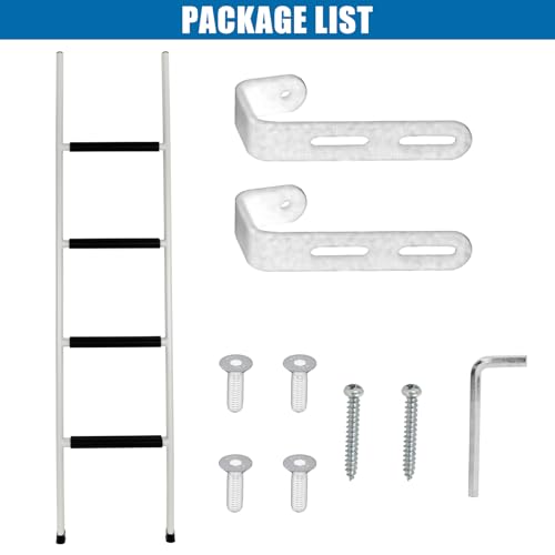 Image of Anti-Slip RV Bunk Ladder, 67in Integrated Heavy Duty Steel, White | Camper Bunk Bed Ladder with Anti-Slip Rubber Foot Pads and Hooks