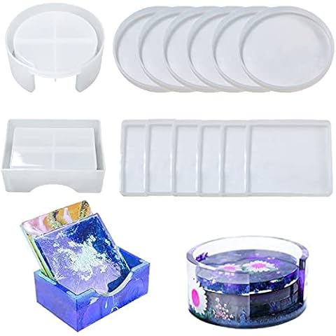 14 Pieces Coaster Resin Molds Set ,Silicone Coaster Storage Box Mold in Rectangle Round ,Coaster Molds for Epoxy Resin with Storage Box Mold for DIY Art Craft Cup Mats,Home Decoration Cover