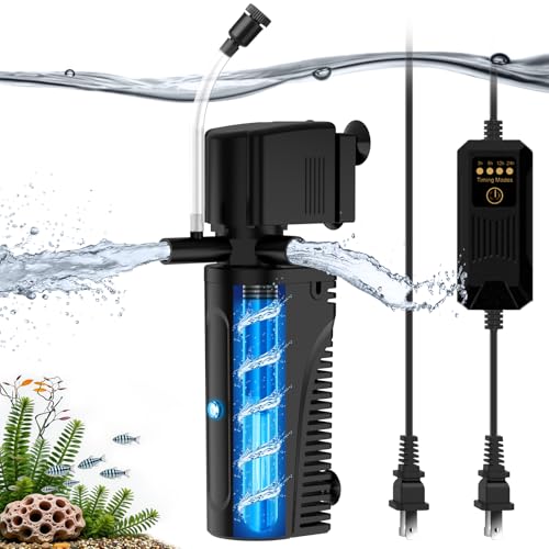 Image of Aquarium U-V Filter for Green Water, Fish Tank Filter with U-V Light & Timer, Turtle Tank Filter with Dual Outlet & Aeration, for 10-30 Gallon Freshwater & Saltwater