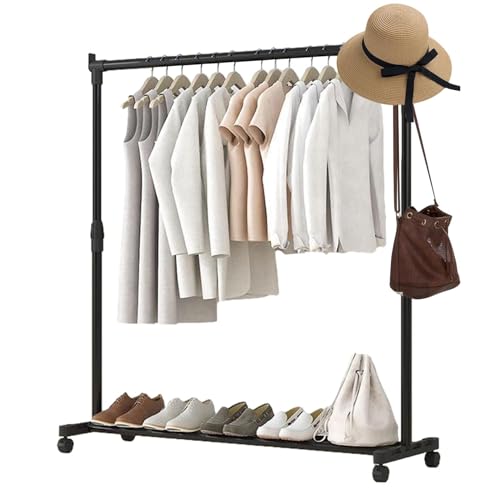 Generisch Perchero para ropa, perchero resistente de metal con ruedas, tendedero telescópico ajustable de acero al carbono para salones, interiores y accesorios para el hogar