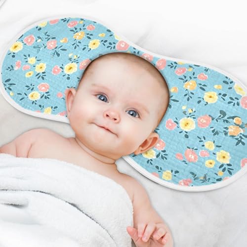 Floral Pattern Muslin Burp Cloths 22x11 Inch - 4-Layer Organic Cotton & TPU Waterproof Lining, Absorbent Baby Bibs for Boys/Girls with Hanging Loop 6