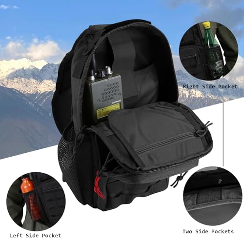 Image of Rover Sling Pack Tactical Shoulder Sling Bag Backpack with Bottle Holder Crossbody Chest Bag, Black with Red Rope /Patch