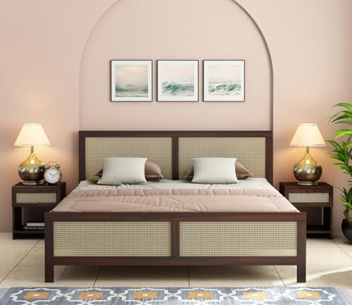 Image of Solid Sheesham Wood King Size Cot Bed Without Storage for Bedroom - Wooden King Size Cot for Bedroom - Solid Wooden Double Bed Palang for Home (Noah Walnut)