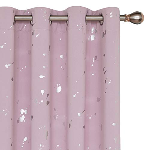 Deconovo Silver Dots Printed Blackout Curtains Grommet Curtains Pink Lavender Blackout Window Curtains