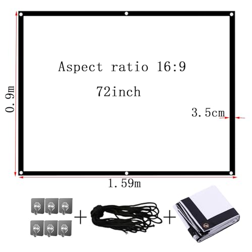 Image of Portable Outdoor Movie Screen, 60-200 Inch 3D Projector Screen Foldable Movie Screen for Projectors Enjoy Outdoor Film Movie Night, Projector Backing Black Movies Screens(16:9,72 inch Screen)
