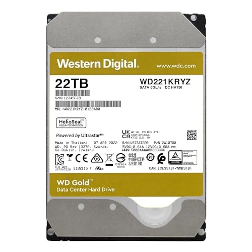Image of Western Digital 22TB WD Gold Enterprise Class SATA Internal Hard Drive HDD - 7200 RPM, SATA 6 Gb /s, 512 MB Cache, 3.5 inch - WD221KRYZ