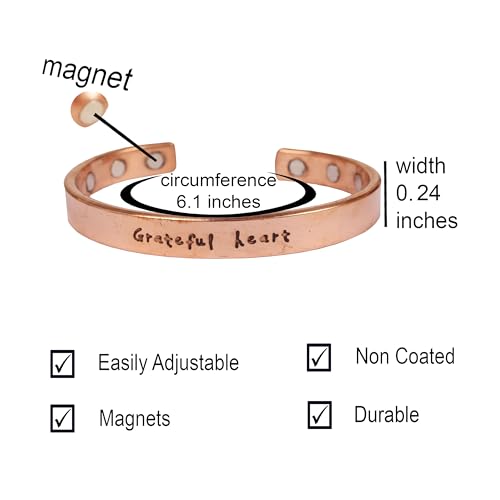 Image of Touchstone Inspirational Copper Engraved Magnetic Bracelets for Women-Personalized Jewelry Gifts for Best Friend /Mom /Daughter /Sister - Adjustable Bracelet in a Gift Box Grateful Heart.