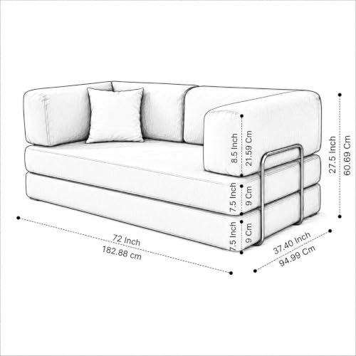 Image of 3 Seater Sofa Cum Bed with Soft Foam & Premium Velvet Fabric | Foldable Convertible Sofa Bed | Sturdy Metal Frame | Comfortable Cushions | Pre-Assembled | Rose Pink