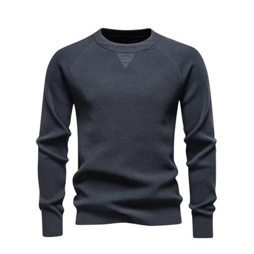 Mens Crew Neck Knit Shirts Casual Long Sleeve Classic Work Business Pullover Tops Slim Fit Casual Fashion Sweaters Dark Gray