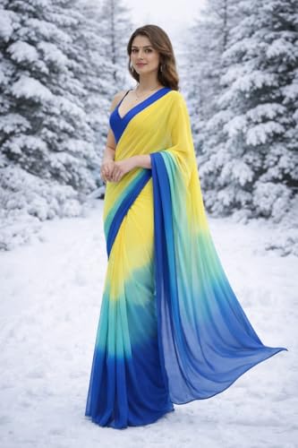 Image of Sidhidata Women's Ready To Wear 1 Minute Ombre Printed Georgette Saree With Unstitched Blouse Piece (Rangila)