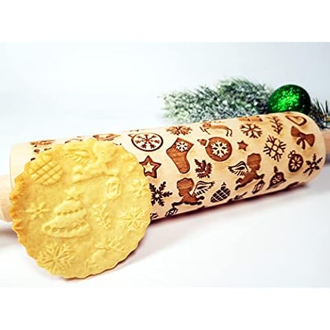 CHRISTMAS GIFTS Embossing Rolling Pin. Laser engraved dough roller with CHRISTMAS GIFTS pattern, Winter by Algis Crafts Cover