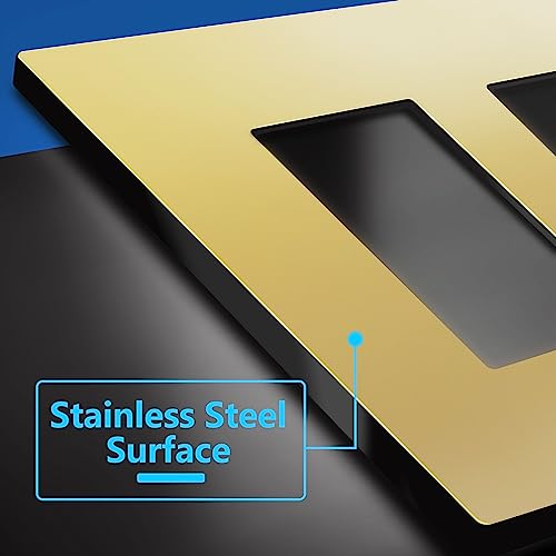 Image of LIDER Double Decorator Metal Wall Plate, Temperature and Impact Resistant, Screwless Cover, Modern Upgrade, Mid-Size 2-Gang 4.88 inch x 4.92 inch, LSMWP-32M-PB, UL Listed, Stainless Steel, Polished Brass
